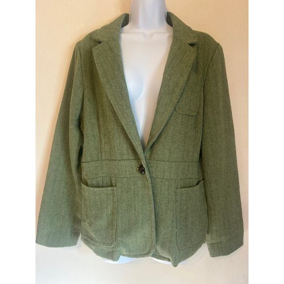 Bitten by Sarah Jessica Parker SZ XL Green Herringbone Print Wool Blend Blazer - Picture 1 of 13